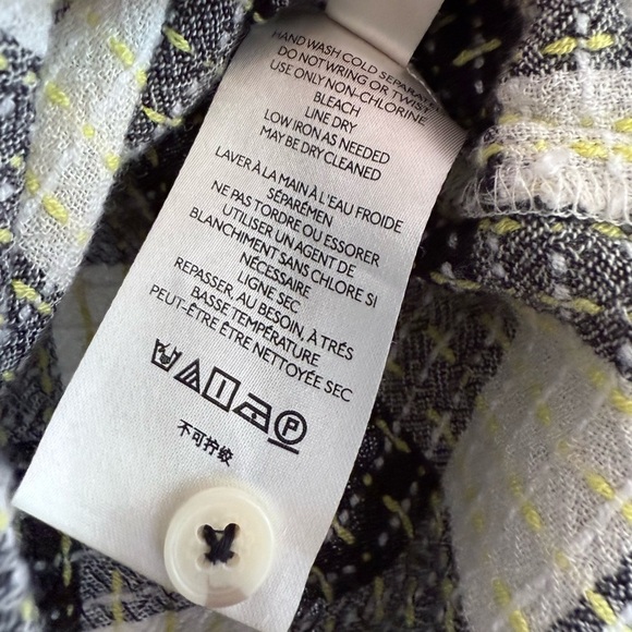 PILCRO Plaid Button Front Blouse Black Cream Lightweight Top Small Anthropologie - Picture 6 of 12
